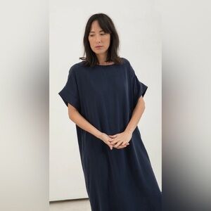 Elizabeth Suzann Georgia Silk Midi Dress in Dark Blue